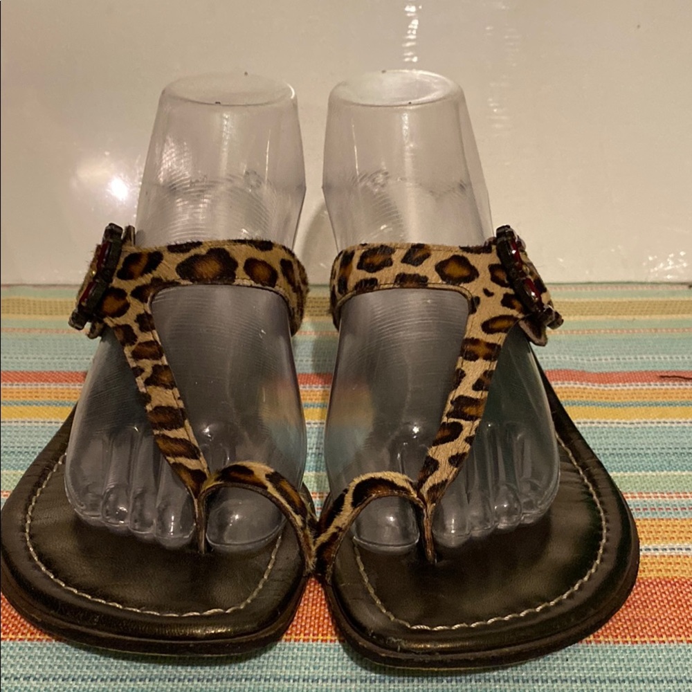 Donald J. Pliner Black and Brown Leopard Print Sandals